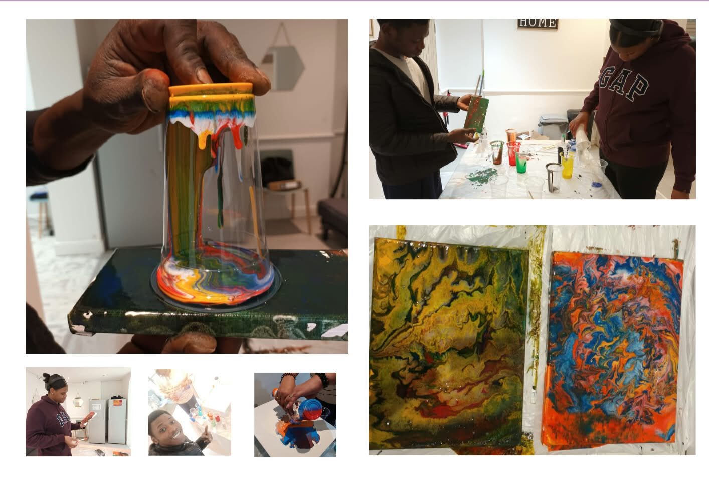 A creative paint-pouring art session