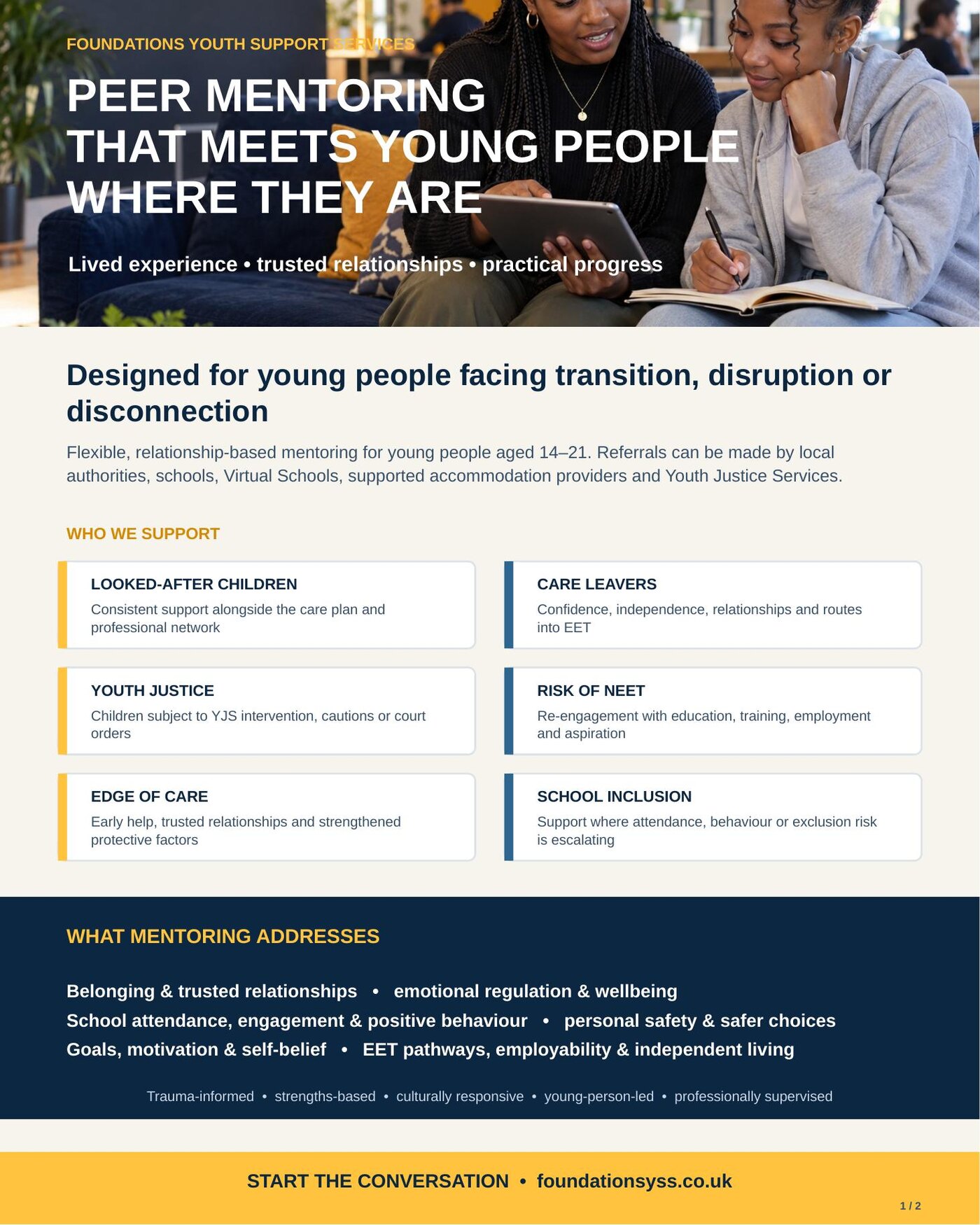 Peer mentoring programme flyer — who we support